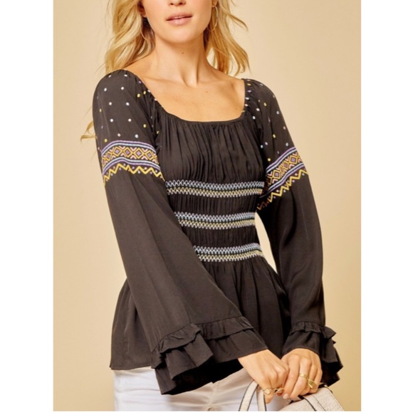 Smocked and embroidered top - Picture 2 of 4